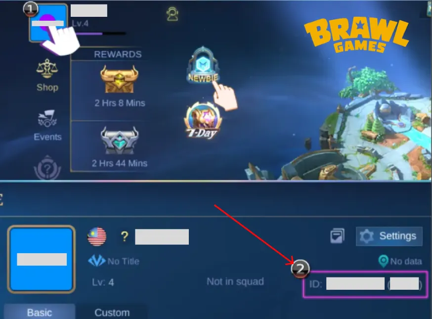 Follow the instructions in the image to find your ID, as well as the server ID (located in brackets next to your regular ID)
